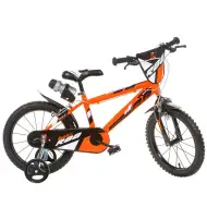 R88 16” bicicletta per bambini con portaborraccia e rotelle laterali, colore arancione-nero – bici Dino Bikes