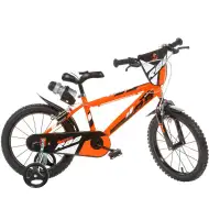 R88 bicicletta per bambini da 14" con portaborraccia e rotelle laterali, colore arancione-nero – bici Dino Bikes