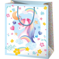 Sacchetto regalo di misura normale con unicorno dai colori arcobaleno 11x6x14 cm