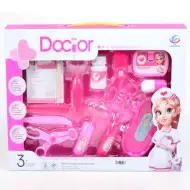 Set da gioco medico rosa con forbici, cartella clinica e accessori
