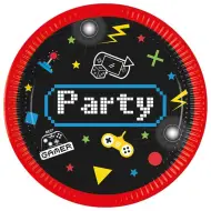 Set di 8 piatti di carta con motivo gamer, 23 cm