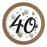 Set di 8 piatti di carta con scritta "40" da 23 cm