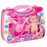 Set medico rosa con bambola e accessori in valigia