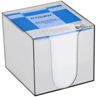 Spirit: Blocco note bianco in contenitore trasparente, 900 fogli, 9x9x9 cm.