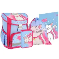 Spirit: White Cat zaino scolastico con gattino bianco, zaino set 5 pezzi 38x17x28cm