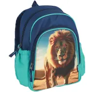 Spirit: Zaino scolastico arrotondato blu con motivo di leone, 24x13x31cm