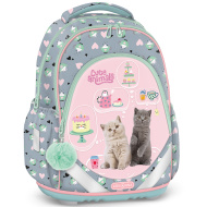 Ars Una: zaino scolastico anatomico "Cute Animals Tea Party" a tema gatti, 33×43×22 cm