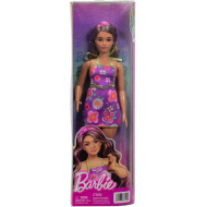 Barbie: Fashionista Amiche bambola alla moda con abito floreale e ciocche viola – Mattel