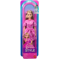 Barbie: Fashionista Amiche bambola alla moda con abito rosa a fantasia foulard - Mattel