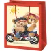 Borsa regalo media con motivo di famiglia di orsi su motocicletta 18x10x23cm