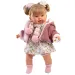 Llorens: Bambola piangente Alexandra di 42 cm con ciuccio, giacca rosa lavorata a maglia e gonna a fiori